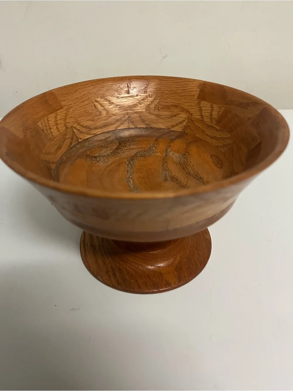 Handmade Oak Small Wood Pedestal Serving Bowl Signed and numbered‎ by Artist